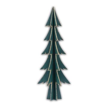 Décoration à Poser Noël - Bois - Grand Sapin Vert Foncé avec Paillettes - Or