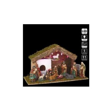 Grande Crèche traditionnelle de Noël lumineuse avec ses 11 santons en porcelaine