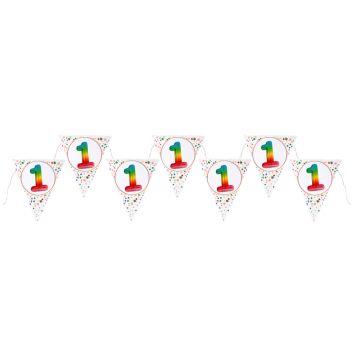 Banderole anniversaire chiffre rainbow pour enfant, guirlande fanions festive 3 m | jourdefete.com