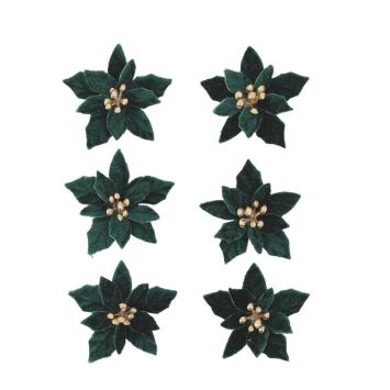 6 poinsettias en velours avec adhésifs - Noël - 5,5 cm - Collection L'Intemporel - Couleur au choix