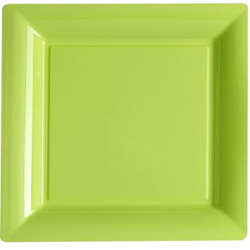 12 Assiettes Carrées en Plastique - Vert Anis