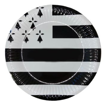 6 petites assiettes en carton drapeau breton de 18 cm