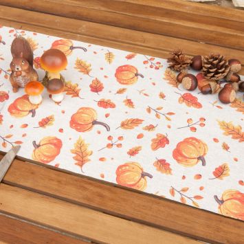 Chemin de table d'automne en toile avec impression de citrouilles et feuilles - 28 cm x 4 m
