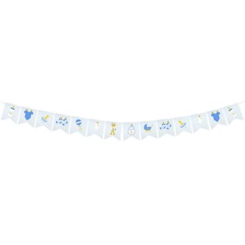 Guirlande avec 14 Fanions en Papier - Baby Shower - Bleu | jourdefete.com