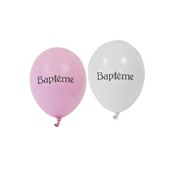 8 Ballons de Baudruche Blanc et Rose - Baptême