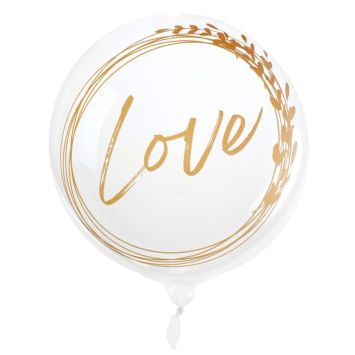 Un magnifique ballon transparent avec écrit "Love" en doré pour votre mariage | jourdefete.com