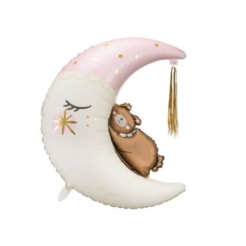 ballon ourson assis sur lune rose | jourdefete.com