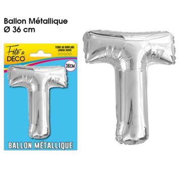 Ballon métallique argenté - Lettre "T"