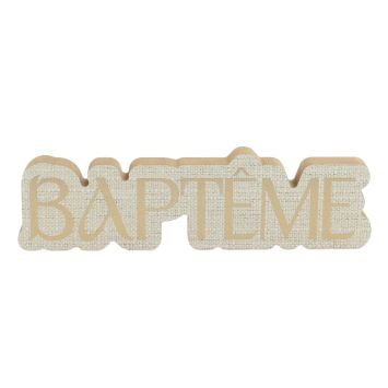 Décoration baptême en bois effet lin et or | jourdefete.com