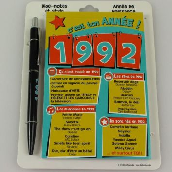 Bloc-notes et Stylo Année de naissance 1992