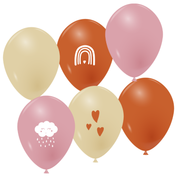 Ballons imprimés style bohème Ø25 cm x6 avec motifs nuage, cœur, arc-en-ciel | jourdefete.com