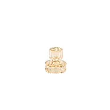 Bougeoir Double Lembata en Verre Ambré Rainuré  6 x 6 cm | jourdefete.com