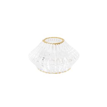 Bougeoir Double - Mauro - Verre Rainure Transparent et Liseré Or - 7,5 cm