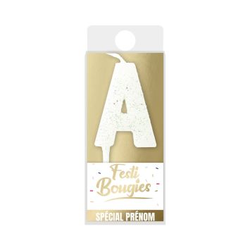 Bougie lettre "A" blanche scintillante pour gâteau | jourdefete.com