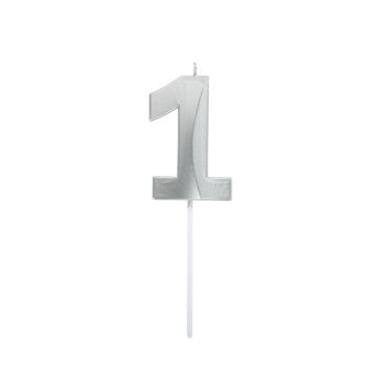 Bougie graphique chiffre 1 en argent | jourdefete.com
