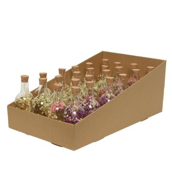 Bouteille en verre avec fleurs séchées - 17 cm - Couleur au choix