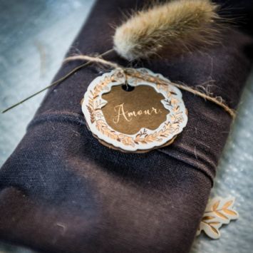 10 Étiquettes Amour et Couronne Végétale - Kraft et Cuivre