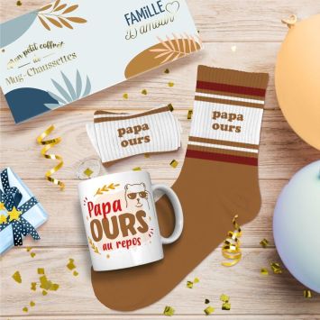 Coffret Mug et Chaussettes "Papa ours" pour homme - Collection Famille d'Amour