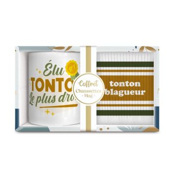 Coffret Mug "Tonton le plus drôle" et Chaussettes "Tonton blagueur" pour homme - Collection Famille d'Amour