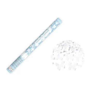 Canon à confettis en forme de papillons blancs - 60 cm