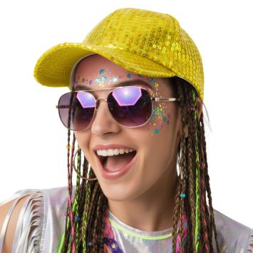Casquette à sequins jaune fluo pour looks scintillants et festifs | jourdefete.com