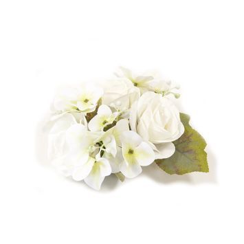 Centre de table floral d'hortensias, de roses et de baies - 10 x 16 cm - Couleur au choix