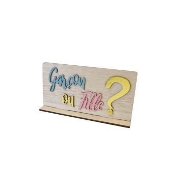 déco de table en bois sur socle pour Gender Reveal Garçon ou Fille