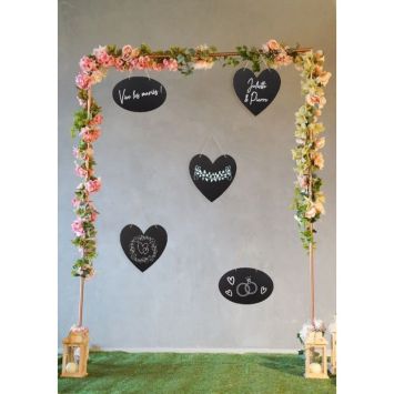 Lot de 3 Ardoises noires en carton Coeurs avec liens - 30 cm