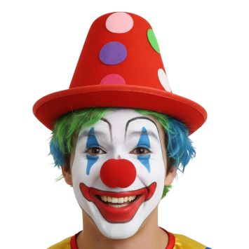 Chapeau rouge de Clown à pois multicolores