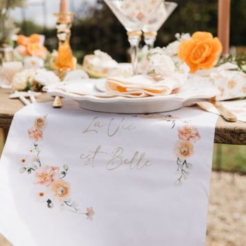 Chemin de table "La vie est belle" - 28 cm x 5 m - Collection Peachy