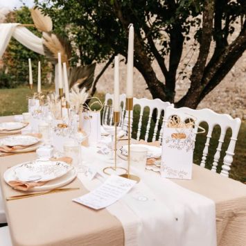 Chemin de table en mousseline - Collection Jolis Brins - Blanc et Or