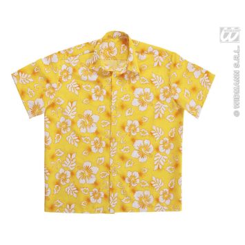 Chemisette jaune à fleurs blanches.