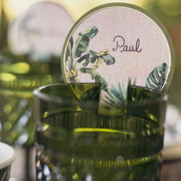10 marque-verres en papier - Diamètre 7,5 cm - Collection Coco Palm
