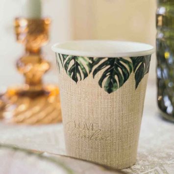 8 gobelets "Love Paradise" en carton - 255 ml - Collection Coco Palm