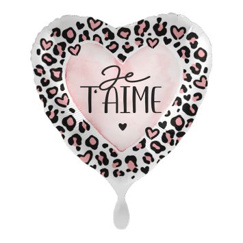Ballon cœur motif léopard rose “Je t’aime” Saint-Valentin | jourdefete.com