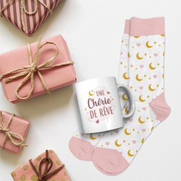 Coffret Cadeau Mug et Chaussettes - Une Chérie de rêve