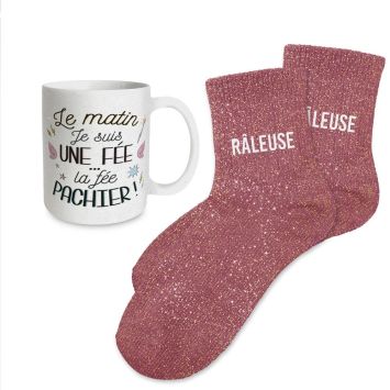 Coffret cadeau avec mug et chaussettes pailletées inscription | jourdefete.com