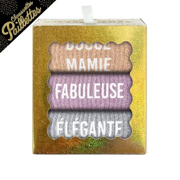 Coffret trio de chaussettes pailletées Douce Mamie – chaussettes femme brillantes 36-42 | jourdefete.com