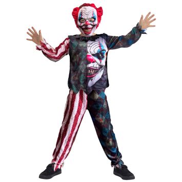 Garçon portant un déguisement de clown maléfique terrifiant avec masque effrayant pour Halloween | jourdefete.com