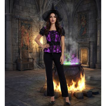 Déguisement de Sorcière Noir/Violet pour femme - Taille au choix