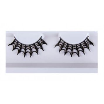 Des faux-cils noir en forme de toile d'araignée pour habiller les yeux de la sorcière | jourdefete.com