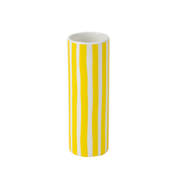 Vase céramique jaune et blanc, design à rayures verticales | jourdefete.com