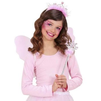 Diadème et Baguette Magique de Princesse avec Plumes Rose