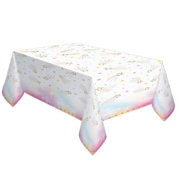 Nappe en papier Licorne, décor pastel et étoiles dorées pour un anniversaire magique | jourdefete.com