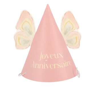 Chapeaux d'anniversaire roses pastel avec ailes de fée et texte Joyeux Anniversaire | jourdefete.com