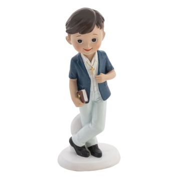 Une splendide figurine de communiant avec bible à poser sur votre table lors de la réception après la communion de votre garçon | jourdefete.com