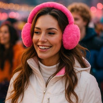 Cache-oreilles à fourrure rose fluo