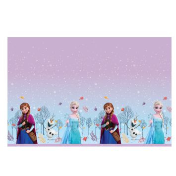 Nappe La Reine des Neiges avec Elsa, Anna et Olaf sur fond enneigé | jourdefete.com