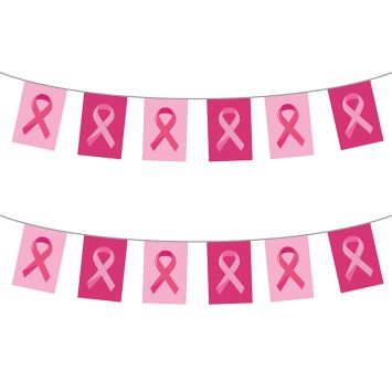 Guirlande 10 m Octobre Rose avec fanions ruban rose pour décoration d’événement solidaire | jourdefete.com