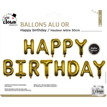 Guirlande de ballons dorés en mylar pour anniversaire - Happy Birthday